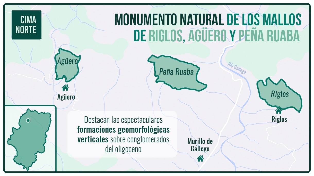 Monumento natural de los mallos de riglos, agüero y peña ruaba mapa distribucion espacio natural protegido