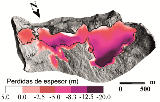glaciares Pérdidas de espesor observadas en el glaciar del Aneto entre 2011 y 2020