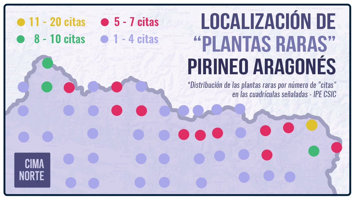 localizacion de plantas raras en el Pirineo Aragonés mapa